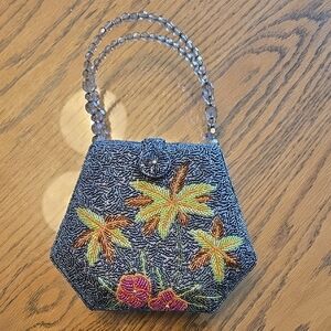 Embroidered Floral Beaded Handbag